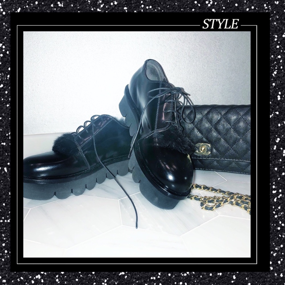 New, size 8,leather/genuine fur, platform-oxford